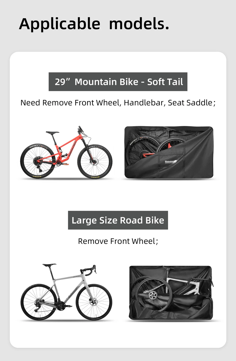 Rhinowalk Bike Carry Bag For 29 in MTB Full Suspension Bike/700C Large Size Road Bicycle Storage Cycling Travel Transport 2024