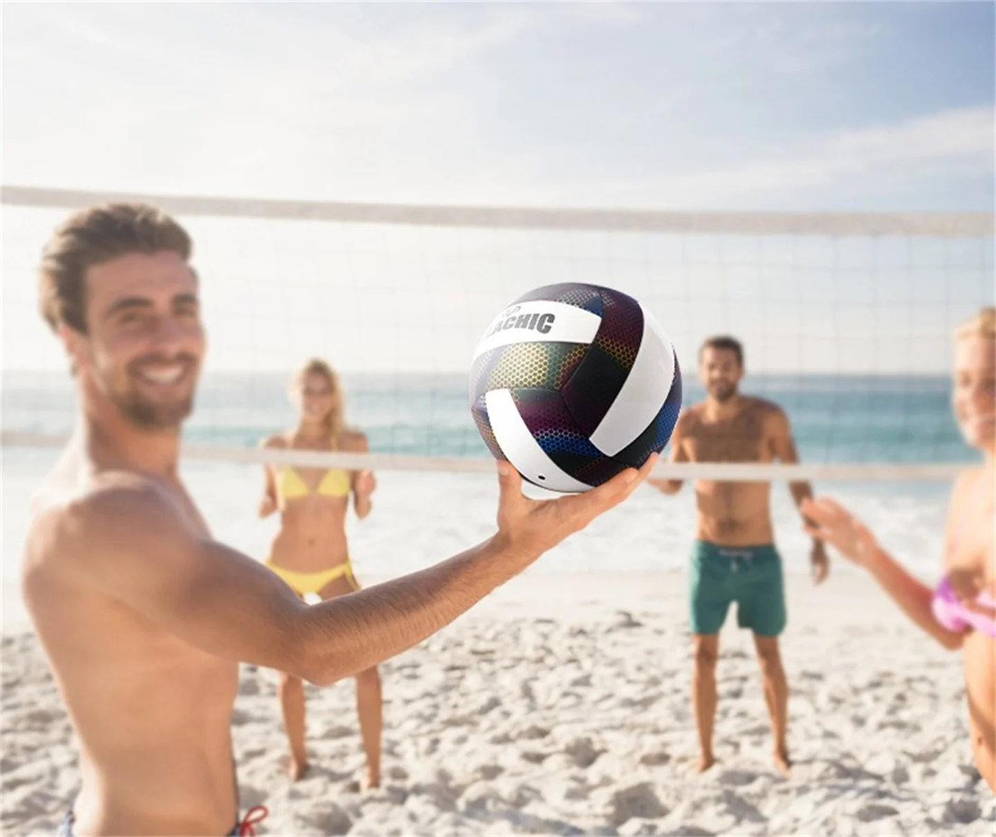 Holographic Reflect Light Fluorescence Volleyball Official Size And Weight No.5 Machine Sewing Soft Touch Beach Volleyball