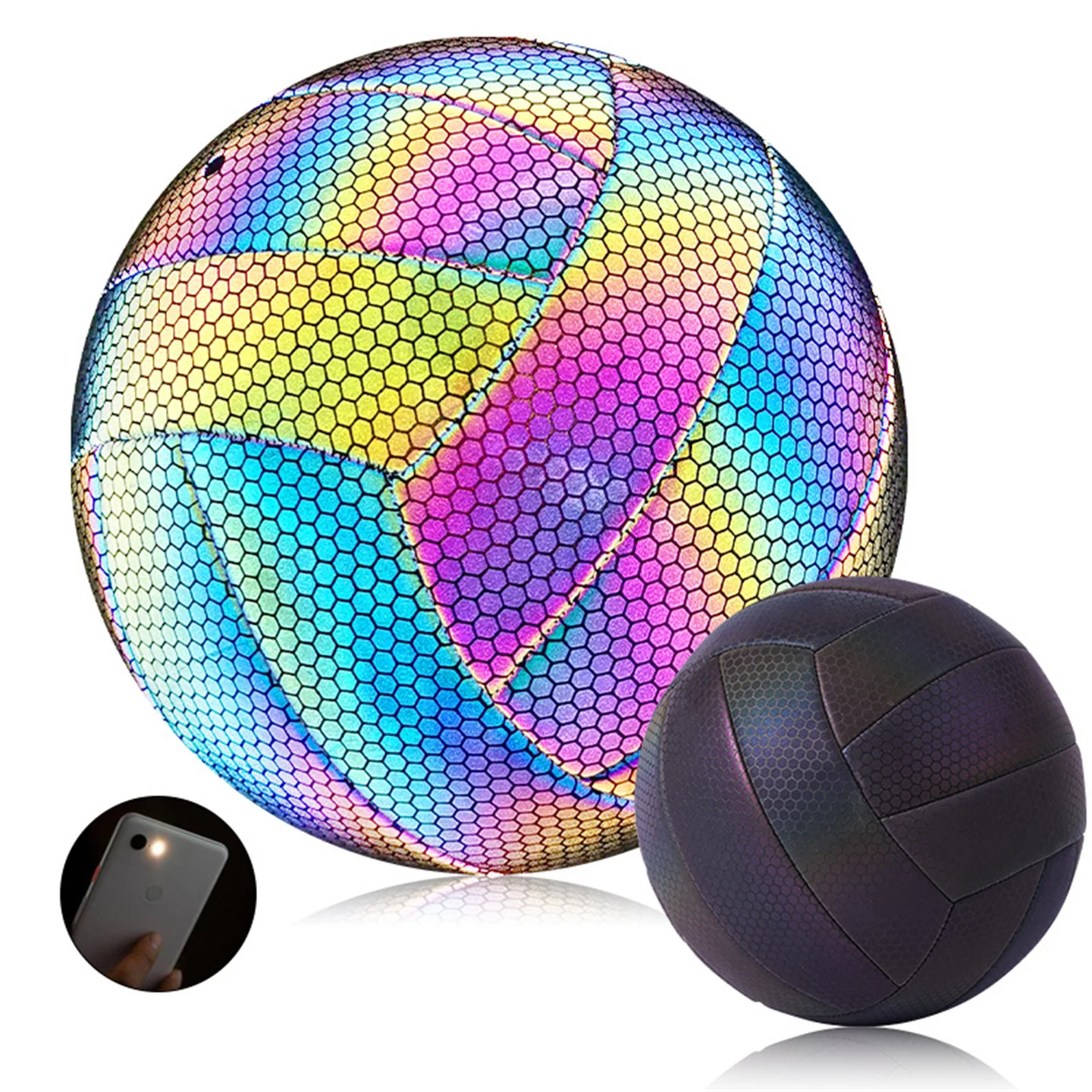 Holographic Reflect Light Fluorescence Volleyball Official Size And Weight No.5 Machine Sewing Soft Touch Beach Volleyball