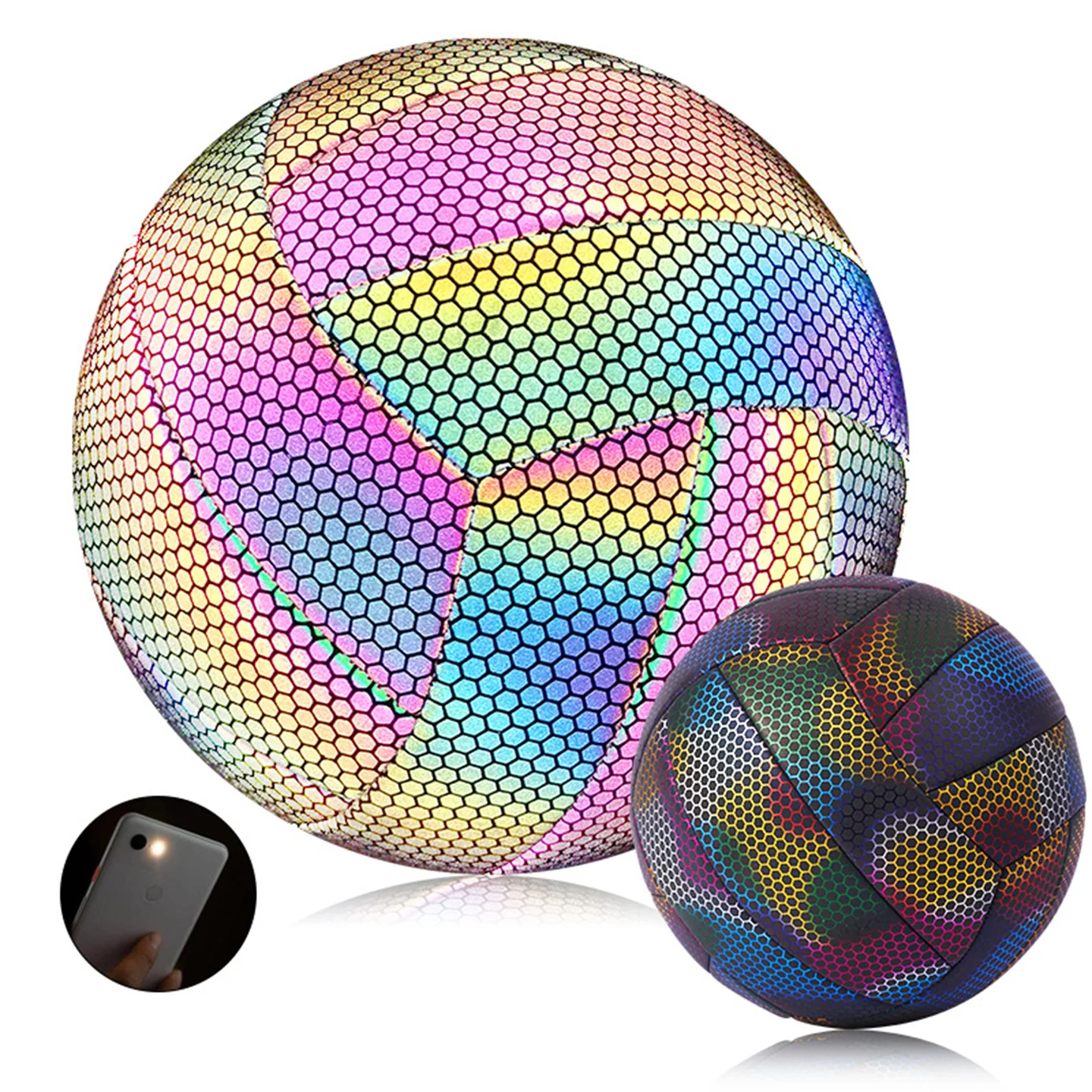 Holographic Reflect Light Fluorescence Volleyball Official Size And Weight No.5 Machine Sewing Soft Touch Beach Volleyball