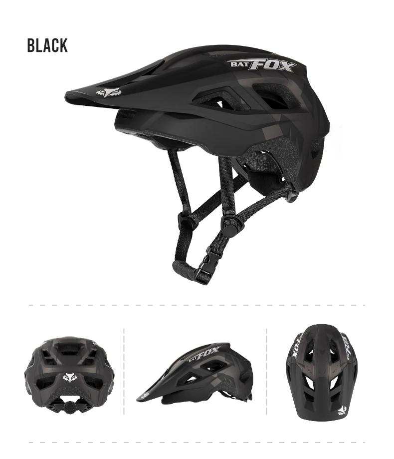 BATFOX Bike Helmet Men's Bicycle Helmet MTB Casco Bicicleta Mountain Bike Casco Ciclismo Hombre Matte Black Cycling Helmets