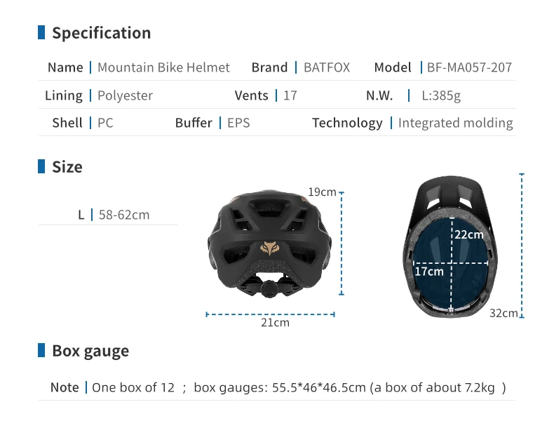 BATFOX Bike Helmet Men's Bicycle Helmet MTB Casco Bicicleta Mountain Bike Casco Ciclismo Hombre Matte Black Cycling Helmets