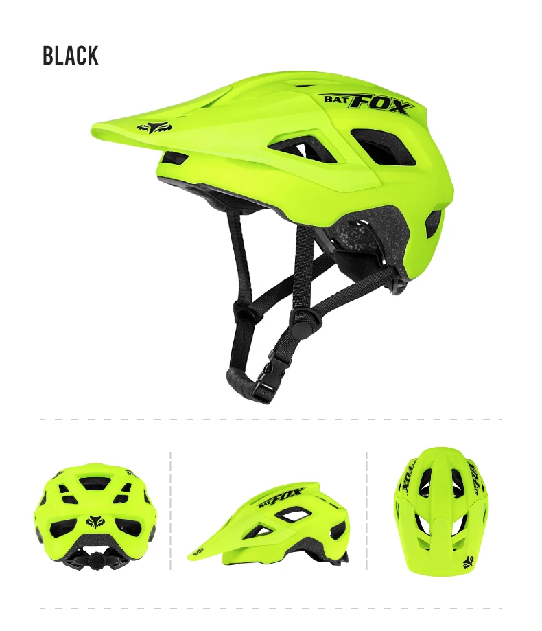 BATFOX Bike Helmet Men's Bicycle Helmet MTB Casco Bicicleta Mountain Bike Casco Ciclismo Hombre Matte Black Cycling Helmets