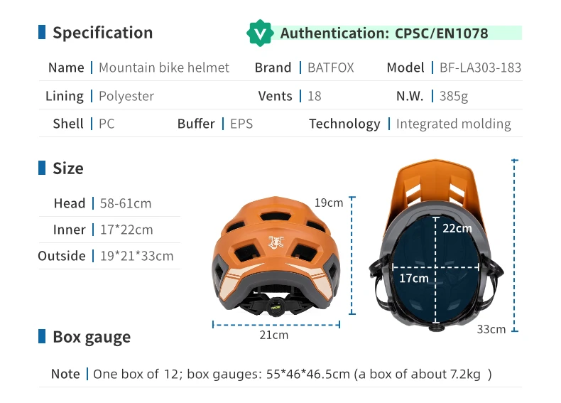 BATFOX Bike Helmet Men's Bicycle Helmet MTB Casco Bicicleta Mountain Bike Casco Ciclismo Hombre Matte Black Cycling Helmets