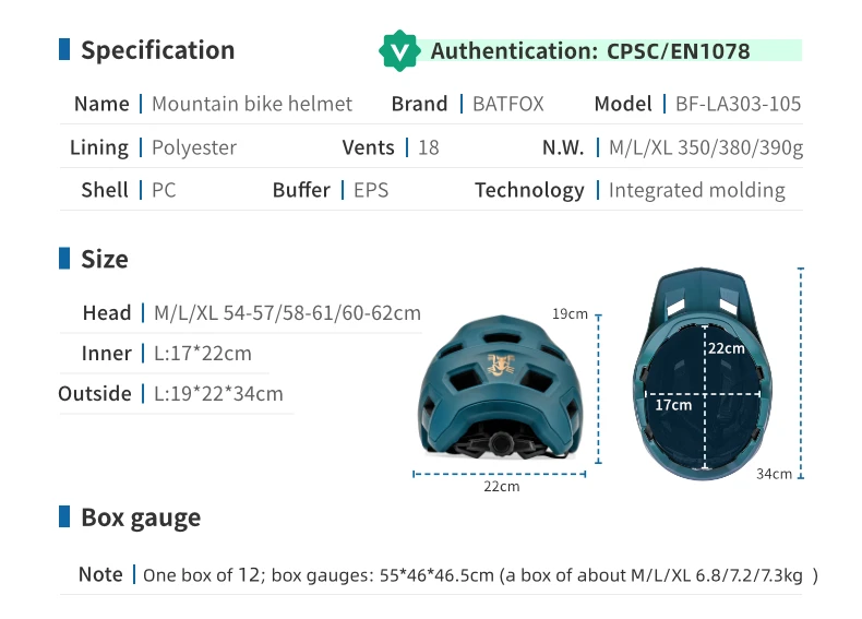 BATFOX Bike Helmet Men's Bicycle Helmet MTB Casco Bicicleta Mountain Bike Casco Ciclismo Hombre Matte Black Cycling Helmets