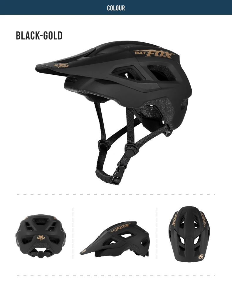 BATFOX Bike Helmet Men's Bicycle Helmet MTB Casco Bicicleta Mountain Bike Casco Ciclismo Hombre Matte Black Cycling Helmets