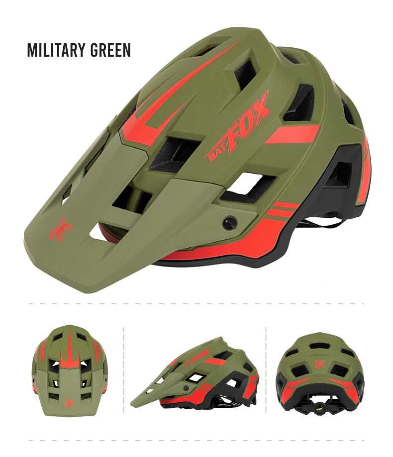 BATFOX Bike Helmet Men's Bicycle Helmet MTB Casco Bicicleta Mountain Bike Casco Ciclismo Hombre Matte Black Cycling Helmets