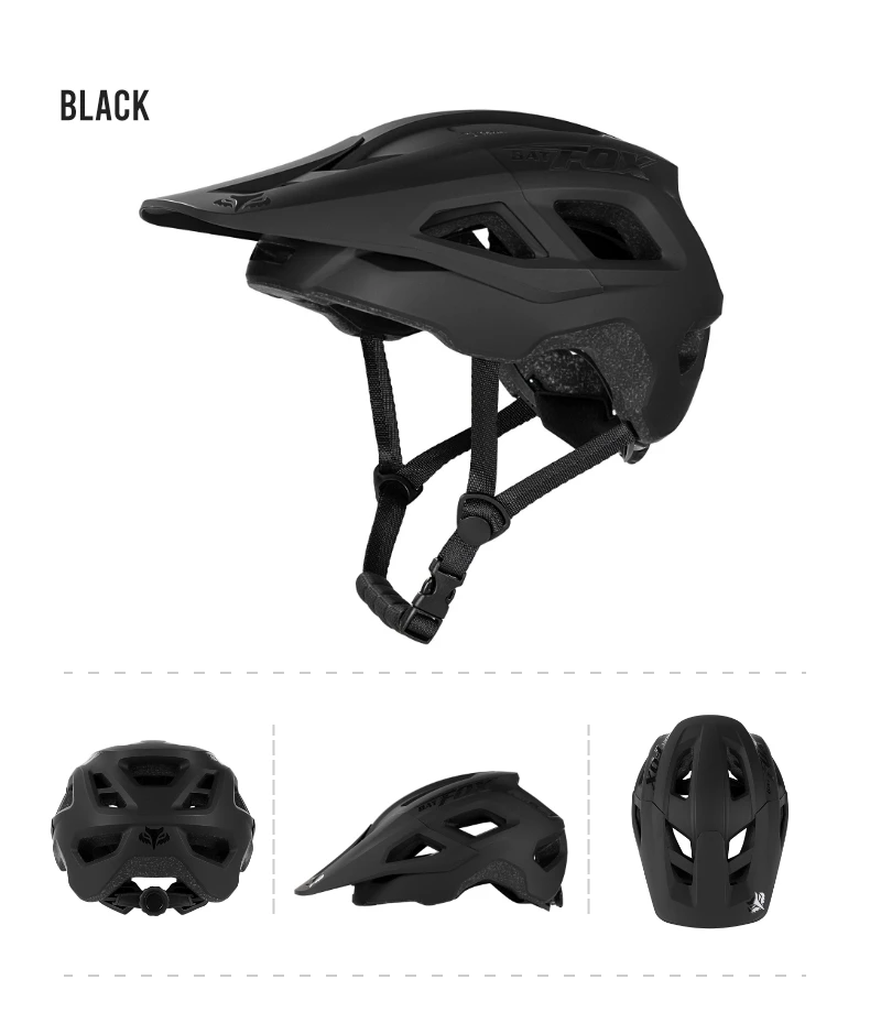 BATFOX Bike Helmet Men's Bicycle Helmet MTB Casco Bicicleta Mountain Bike Casco Ciclismo Hombre Matte Black Cycling Helmets