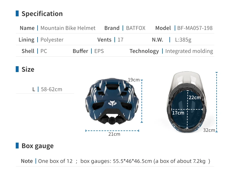 BATFOX Bike Helmet Men's Bicycle Helmet MTB Casco Bicicleta Mountain Bike Casco Ciclismo Hombre Matte Black Cycling Helmets