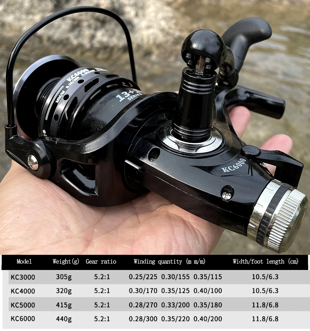 3000- 6000 Metal Spool Spinning Fishing Reel Saltewater Carp Fishing Reel Front and Rear Brake Speed Ratio 5.2:1