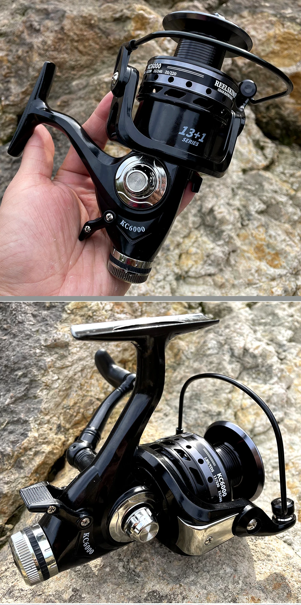 3000- 6000 Metal Spool Spinning Fishing Reel Saltewater Carp Fishing Reel Front and Rear Brake Speed Ratio 5.2:1