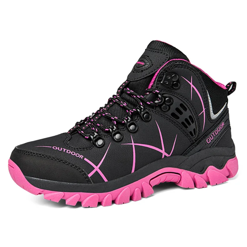 Winter Women Hiking Boots Non-Slip Outdoor Trekking Shoes Plush Warm Ankle Boots For Mountain Camping Backpacking