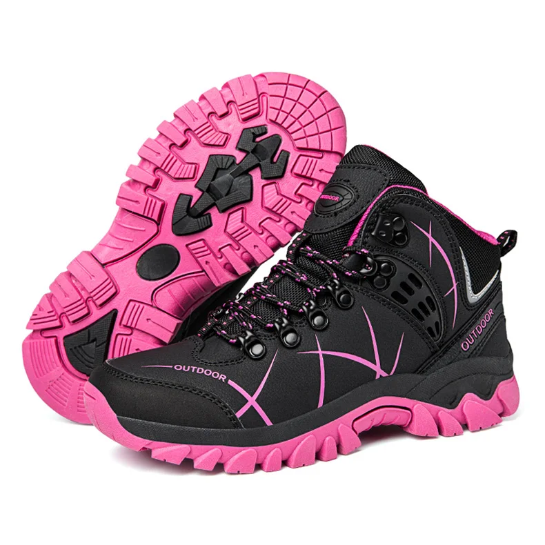 Winter Women Hiking Boots Non-Slip Outdoor Trekking Shoes Plush Warm Ankle Boots For Mountain Camping Backpacking