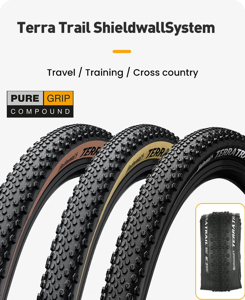 Continental Terra Trail 700x40C 45 50C Tubeless Ready Road Bicycle Tire Black/Cream/Brown 3/180 TPI Folding Tyre Nobox Pure Grip