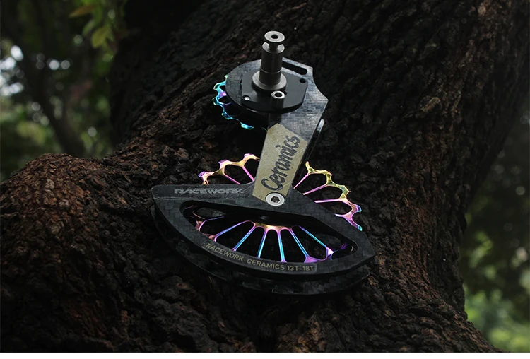 RACEWORK 18T Road Bike Rear Derailleur Carbon Fiber Ceramic Bearing Pulley Guide Wheel Rainbow For SHIMANO R7000 R8000/8050/9100