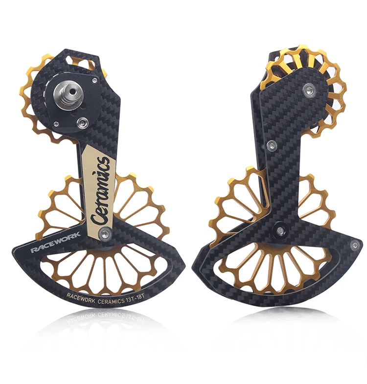 RACEWORK 18T Road Bike Rear Derailleur Carbon Fiber Ceramic Bearing Pulley Guide Wheel Rainbow For SHIMANO R7000 R8000/8050/9100