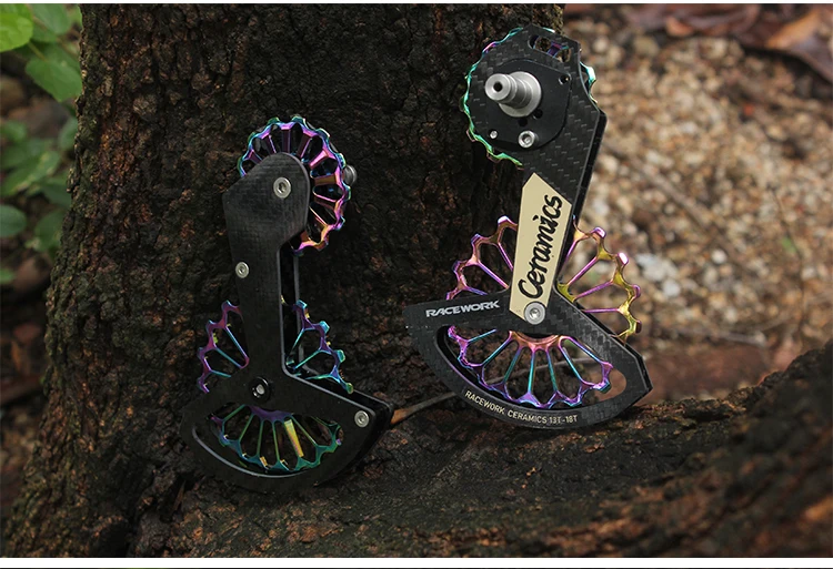 RACEWORK 18T Road Bike Rear Derailleur Carbon Fiber Ceramic Bearing Pulley Guide Wheel Rainbow For SHIMANO R7000 R8000/8050/9100