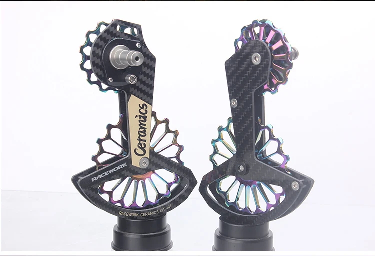 RACEWORK 18T Road Bike Rear Derailleur Carbon Fiber Ceramic Bearing Pulley Guide Wheel Rainbow For SHIMANO R7000 R8000/8050/9100