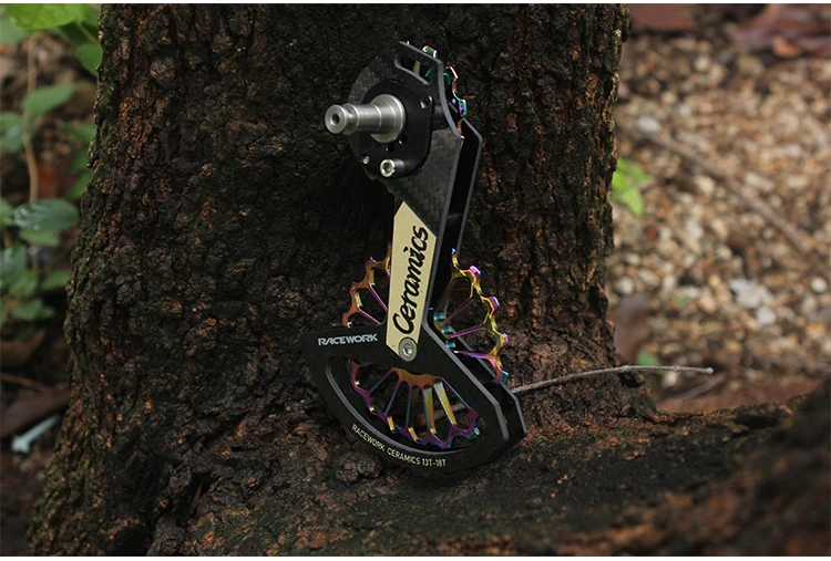 RACEWORK 18T Road Bike Rear Derailleur Carbon Fiber Ceramic Bearing Pulley Guide Wheel Rainbow For SHIMANO R7000 R8000/8050/9100