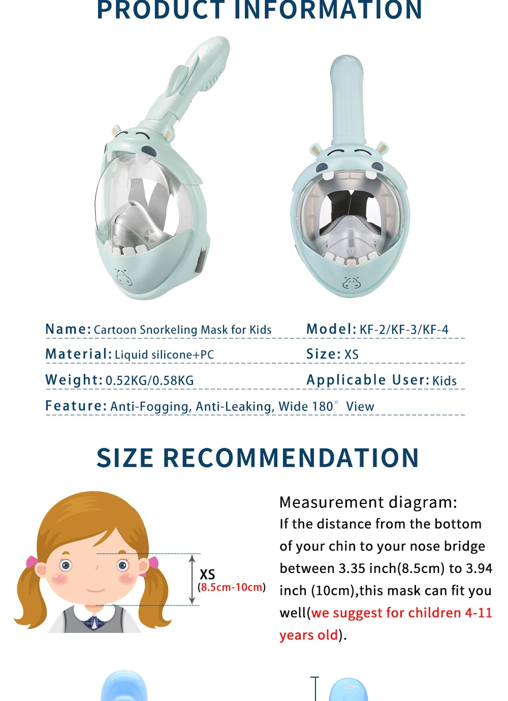 Kids Swimming Equipment Snokeling Support Goggles Full Face Diving Mask Swim and Snorkel 4~11 Years Children's Masks