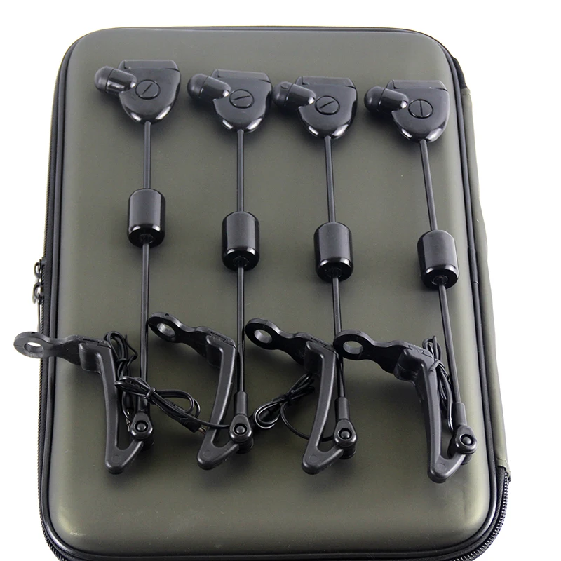 JSFUN Fishing Swinger Set Bite Alarm Hanger Swinger 4 Colors LED Illuminated Indicator Carp Fishing Tackle In Zipper Case