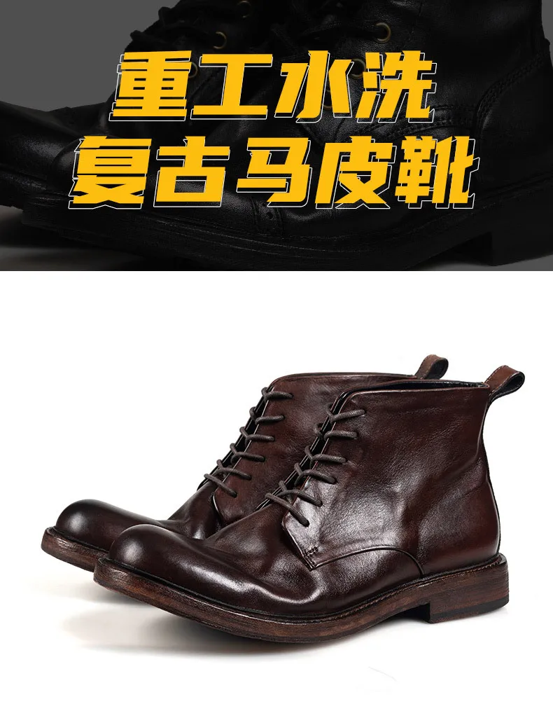 KOWM horsehide Hiking shoes walking boots men Goodyear shoes trendy ankle shoes walking trekking outdoor sneakers casual shoes