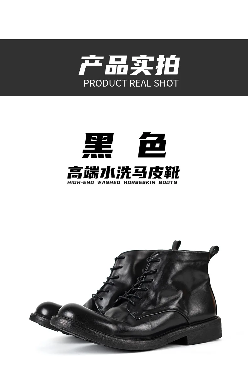 KOWM horsehide Hiking shoes walking boots men Goodyear shoes trendy ankle shoes walking trekking outdoor sneakers casual shoes