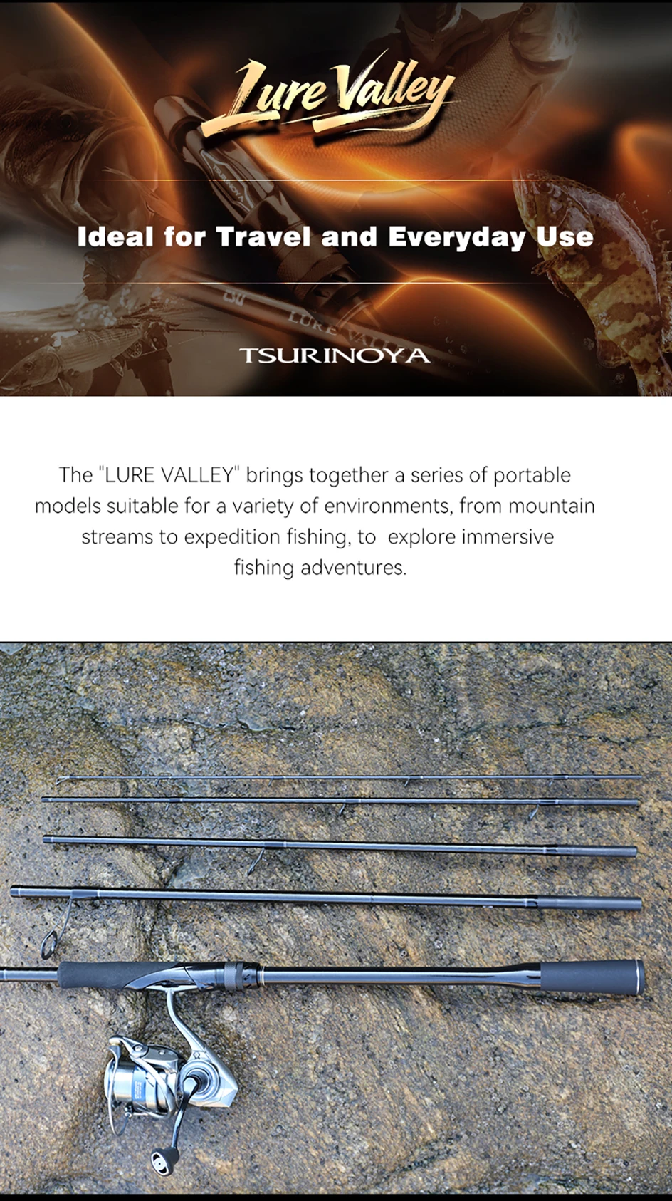 TSURINOYA LURE VALLEY Travel Rod 5 Section Expedition Fishing Rod 1.98m 2.08m 2.28m 2.44m 2.7m FUJI Guide Spinning Casting Rod