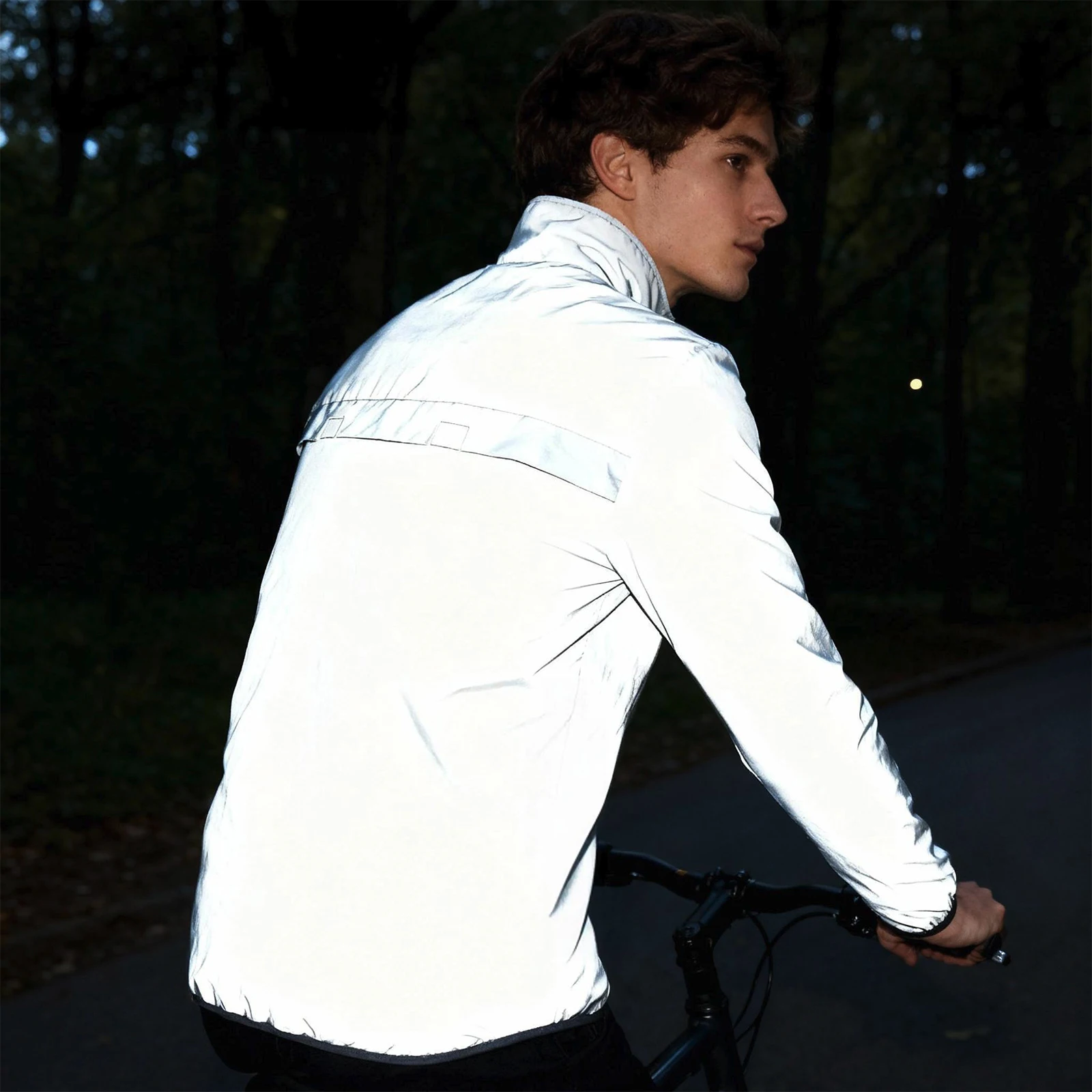 WOSAWE Men's Fully Reflective Jacket Outdoor Lightweight Windbreaker MTB Bike Hooded Rain Jacket Running Fishing Cycling Coat