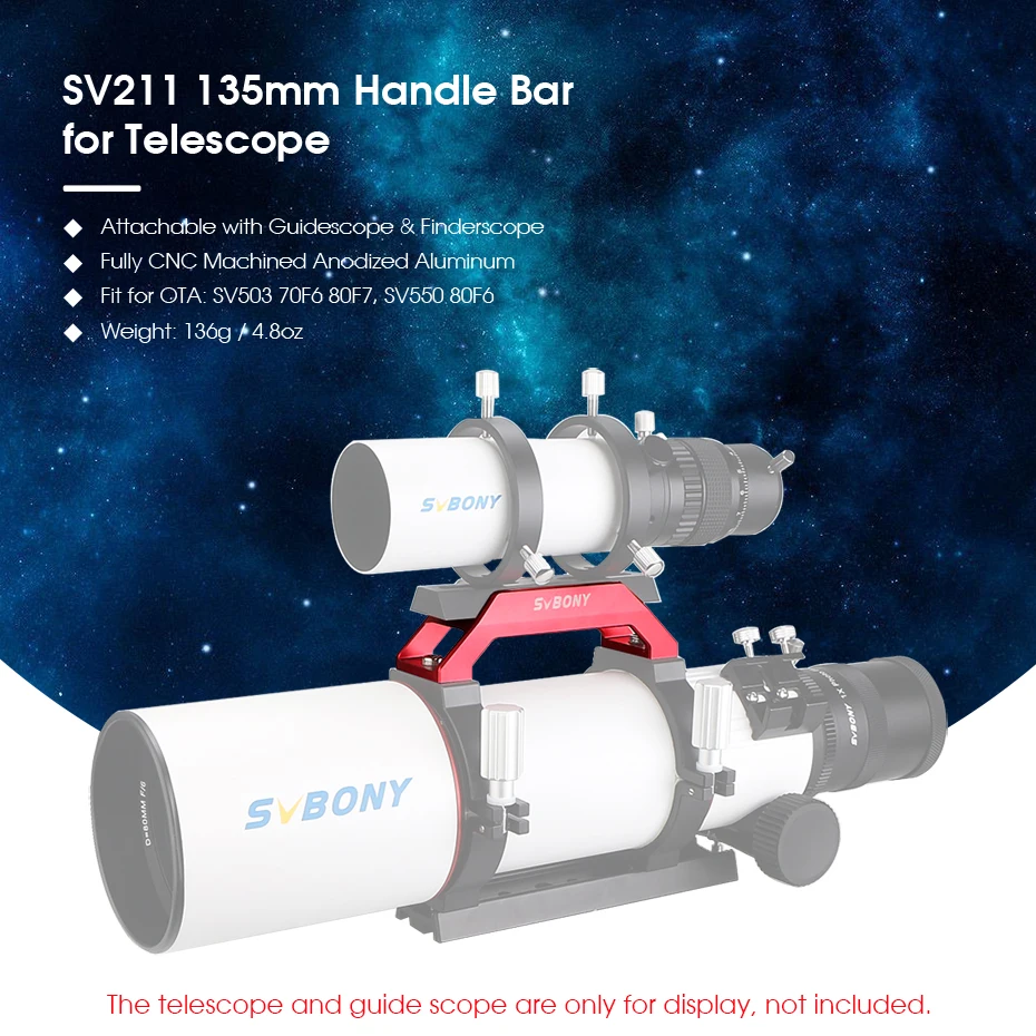 SVBONY SV211 135mm Handle Bar for Telescope SV503 70F6 80F7, SV550 80F6 Guide Scope/ Finder Dovetail Mount