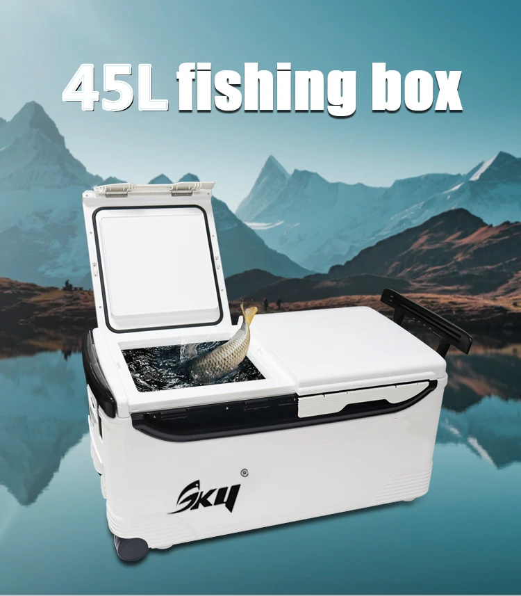 ZYZHE 45L Fishing Tackle Box Large Capacity Telescopic Drawbar Design with Wheel Keep Temperature Fishing Tackle Storage Case