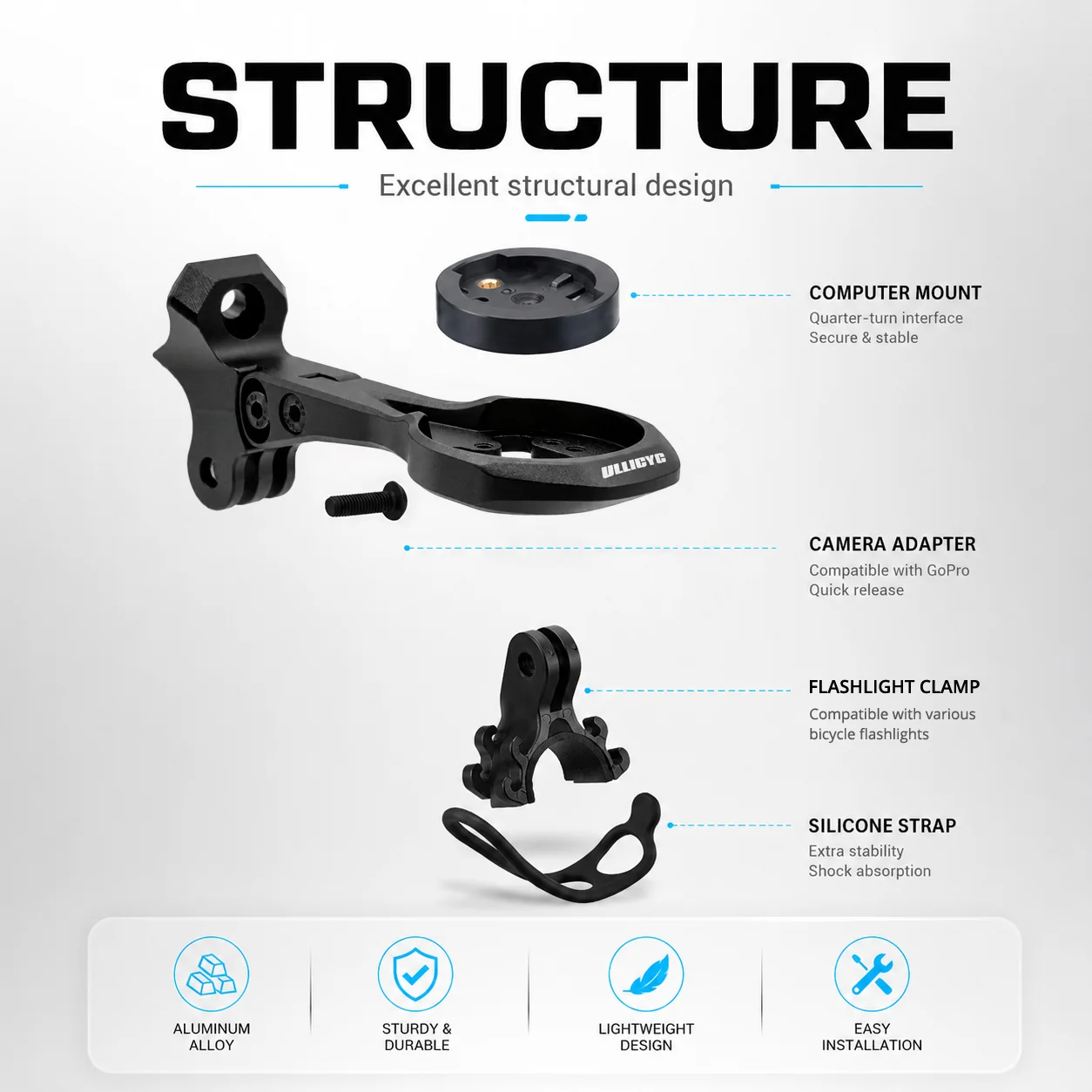 ULLICYC For SL8 Rapide Integrated Handlebar Computer Mount Compatible With Gopro/GPS/Garmin/Bryton/Wahoo  Aluminum Alloy
