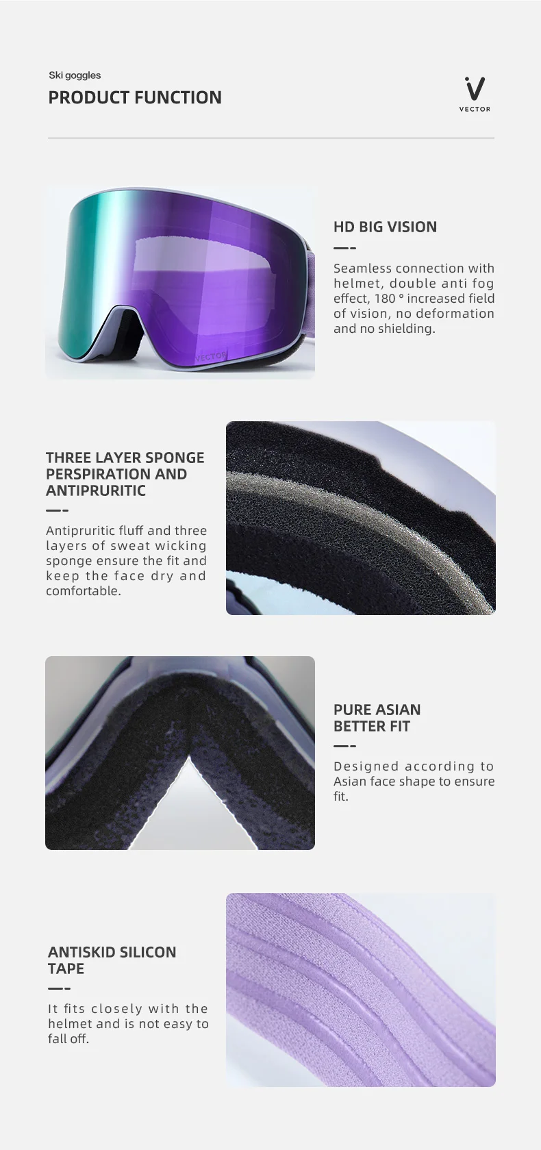VECTOR Ski Goggles Snowboard Anti-fog and Anti-ultraviolet Poc Men Women Skiing Eyewear UV400 Snow Protection Glasses Double