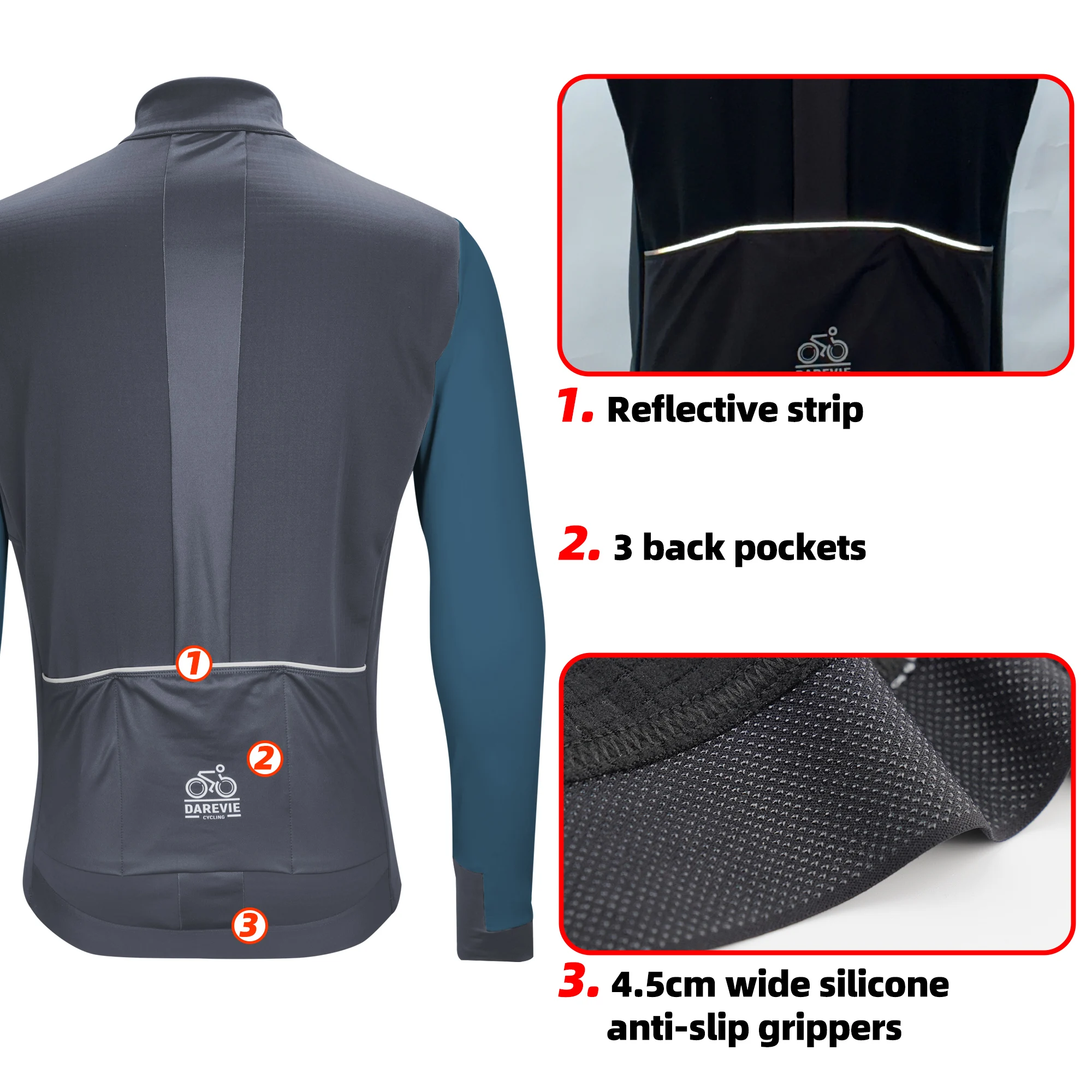 DAREVIE Cycling Men's Jacket Windproof Fleece Pro Cycling Jackets Long Sleeve Warm Soft Brushed Pro Breathable Bicycle Clothing