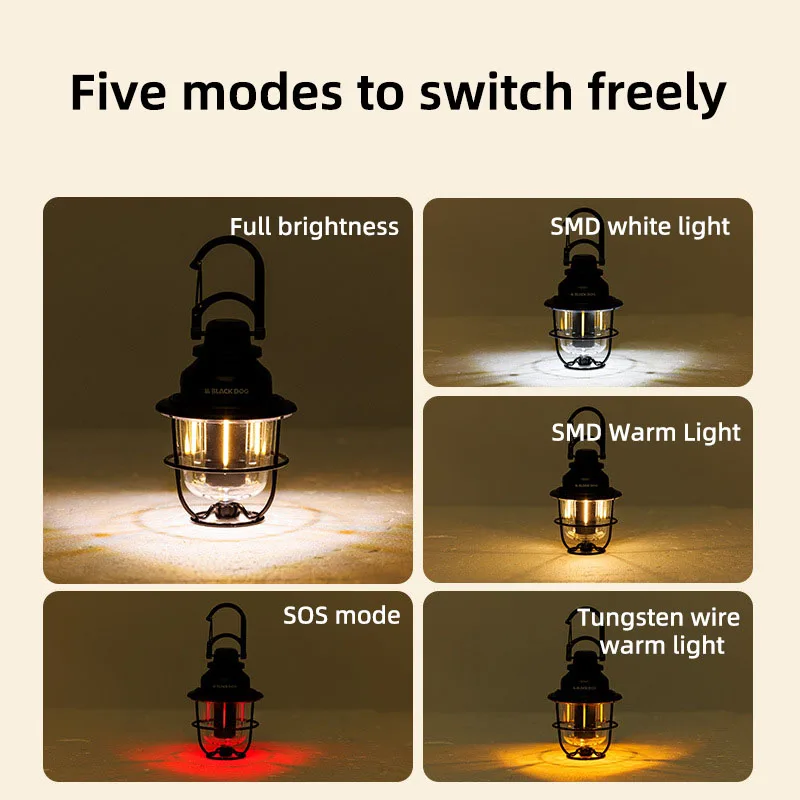 Black Dog Outdoor Vintage Camping Lights Extra Long Life Lighting Tent Lights Multi-function Emergency Lights Ambient Lights