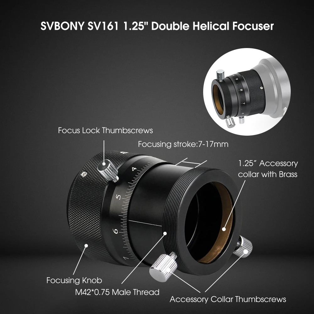 SVBONY 1.25" SV161 Double Helical Focuser for Telescope Guide Scope with SV150 Adapter