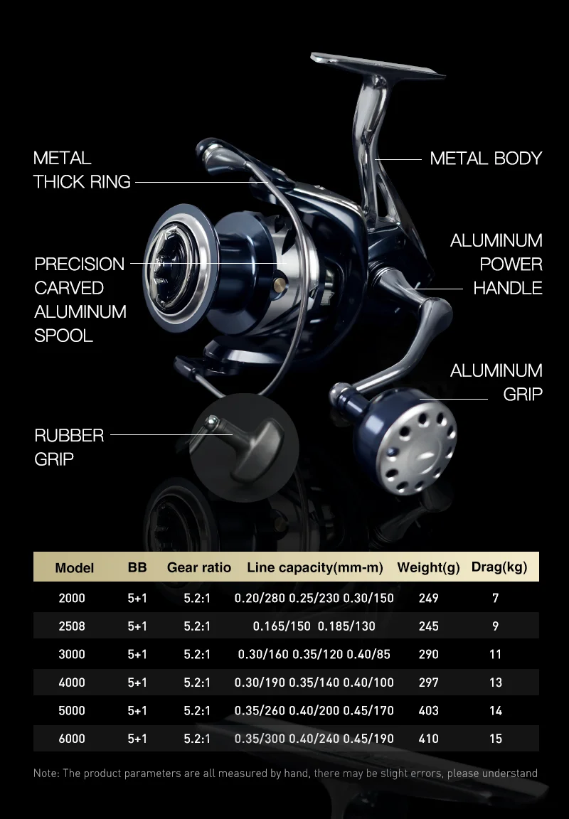 SEASIR Contra Spinning Fishing Reel 2000-6000 5.2:1 Max Drag 15KG/33LB Aluminum Power Handle All Metal Seawater Big Fish Coil
