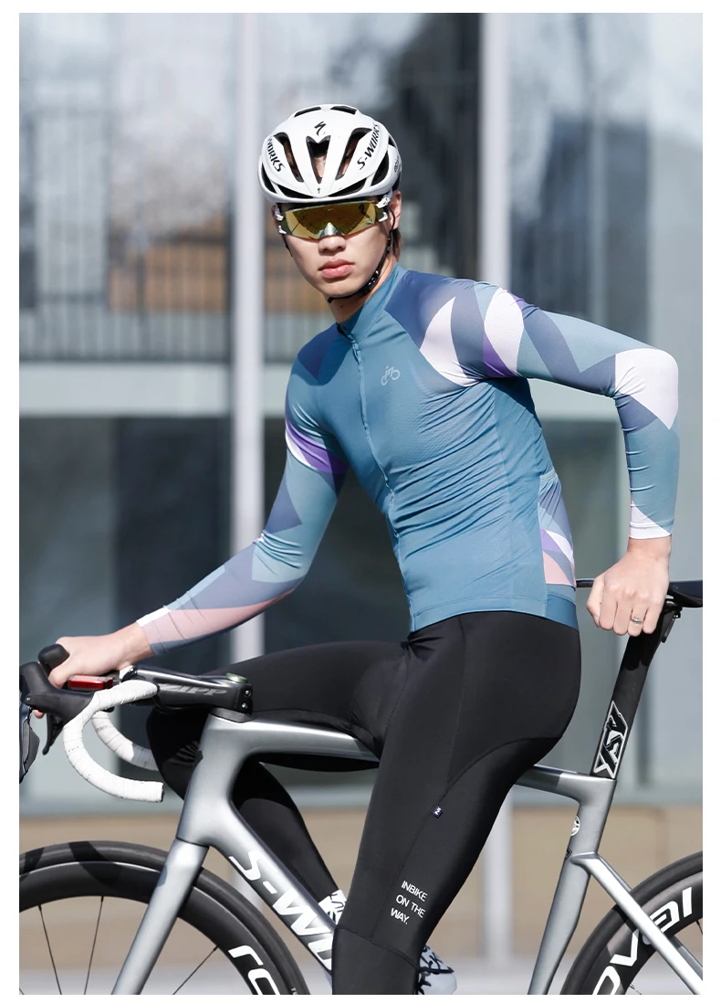 INBIK Long Sleeve Cycling Jersey Men Road Bike Clothing Riding Shirts Quick Bicycle Mountain MTB Jersey Full Zipper with Pockets