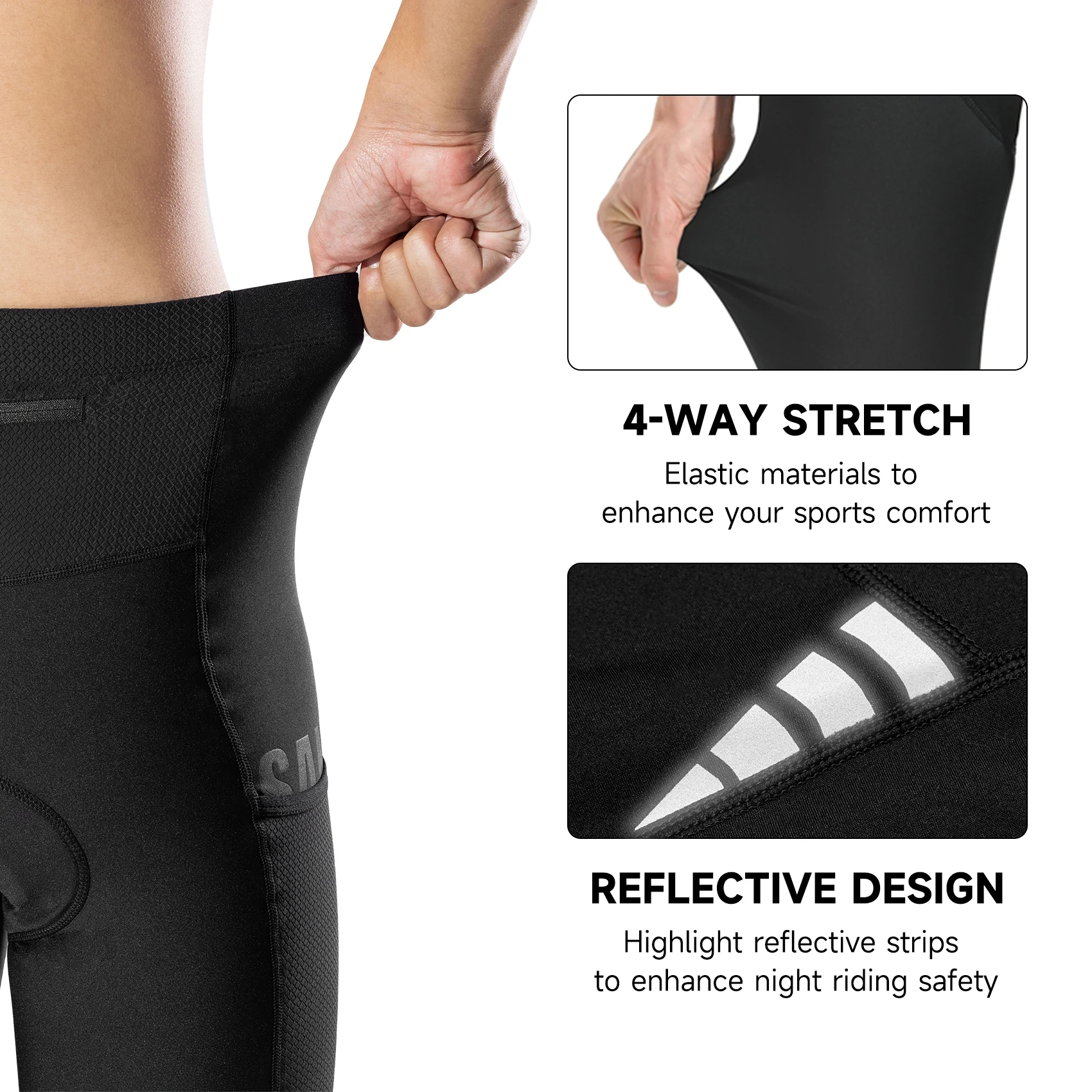Santic Men's Winter Cycling Long Pants Windproof Keep Warm With Pocket Reflective Cushion MTB Road Bike Riding Trousers