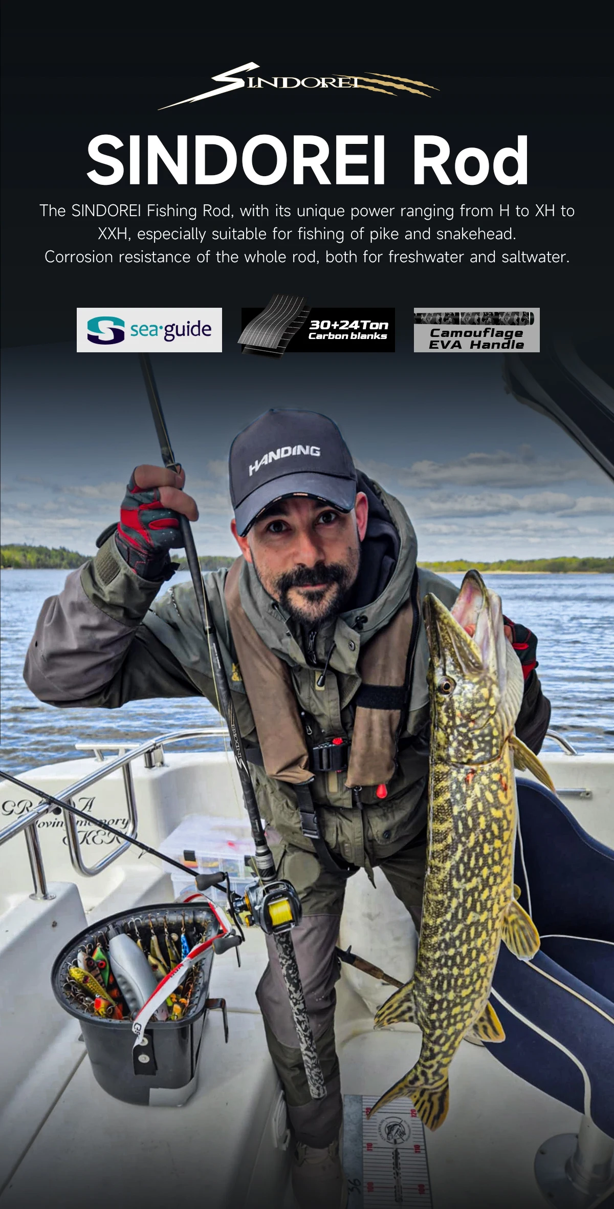 HANDING SINDOREI H/XH/XXH Power Pike Fishing Rod 21-260g Lure Powerful Catfish Snakehead Giant Fast Action Camouflage EVA Handle