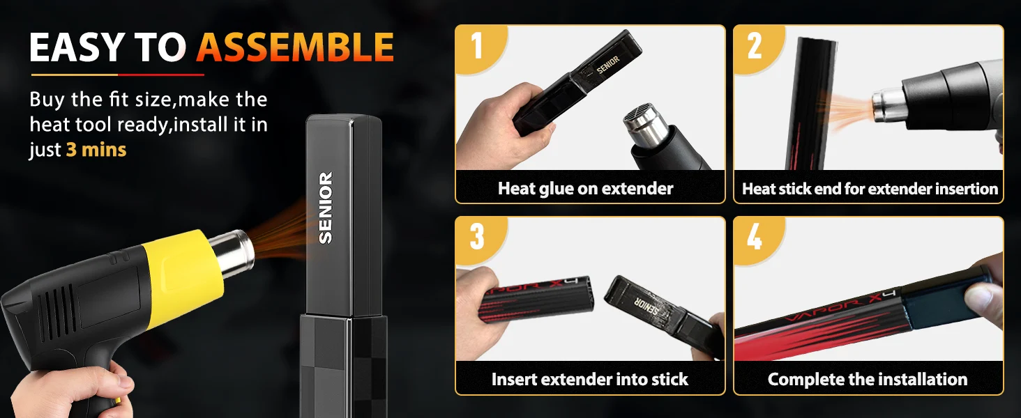 5pcs Hockey Extension Stick 2/4/6inch Ice Hockey Stick Extension INT/JR/SR Carbon Fiber Stick End Plug For Hockey Stick