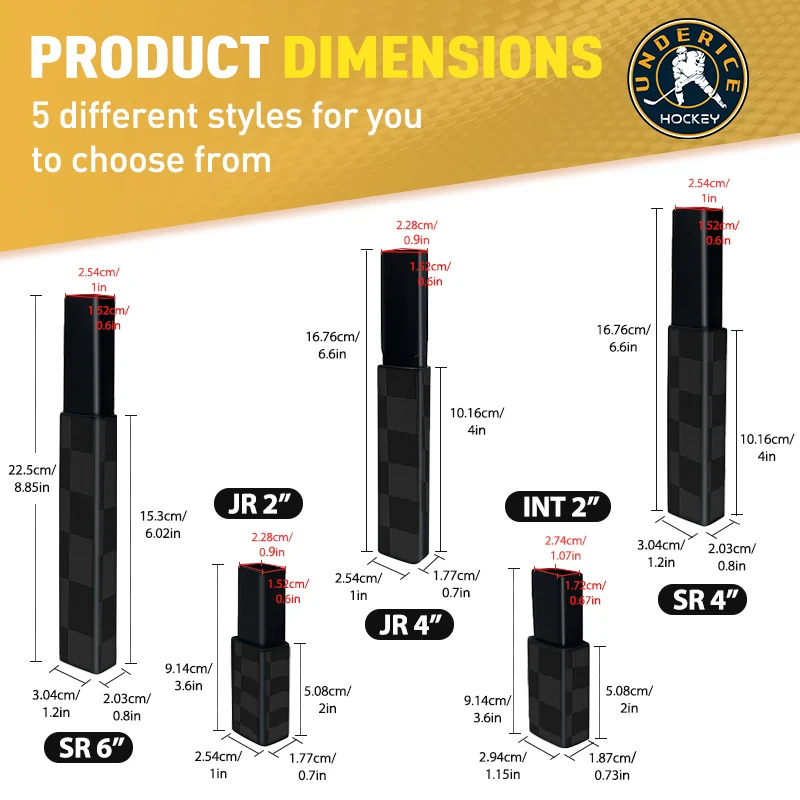 5pcs Hockey Extension Stick 2/4/6inch Ice Hockey Stick Extension INT/JR/SR Carbon Fiber Stick End Plug For Hockey Stick