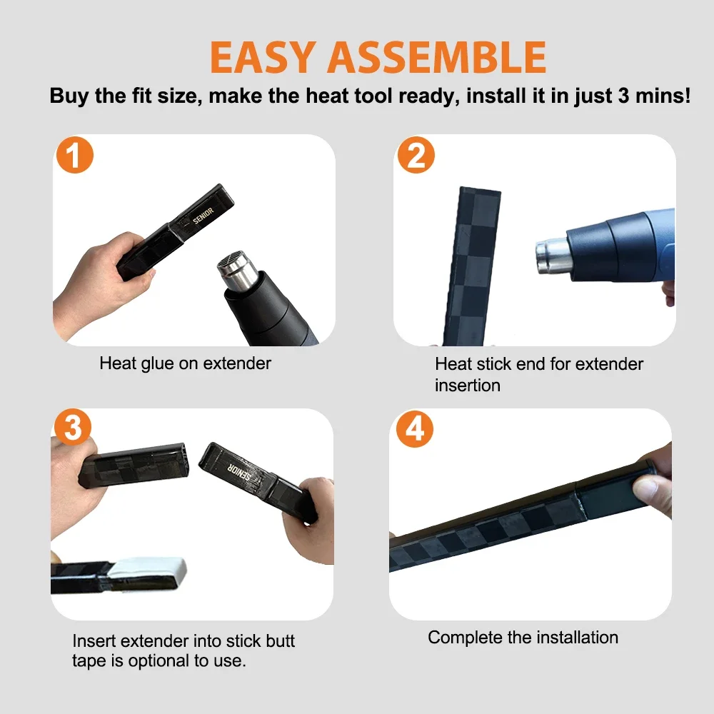 5pcs Hockey Extension Stick 2/4/6inch Ice Hockey Stick Extension INT/JR/SR Carbon Fiber Stick End Plug For Hockey Stick