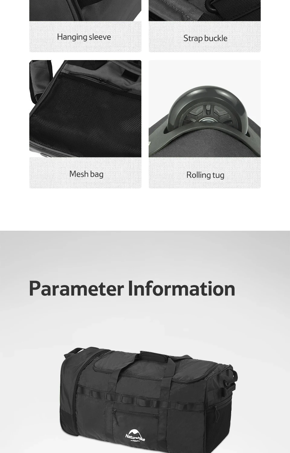 Naturehike 88L Camping Bag Folding Large Capacity Travel Tugboat Bag Portable Hand Sundry Storage Bag Outdoor Hiking Wheel Box