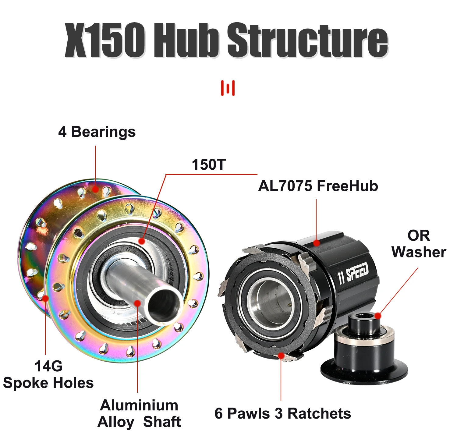 Nanlio X150 Bicycle Hub 6-Pawl 150T Click 28 32 36 Hole 8-12 Speed Loud Sound Hub For 26 27.5 29 Inches Superior to PRO7 TH390