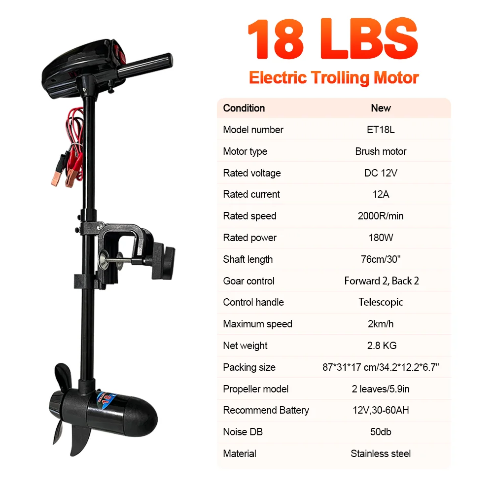 DC 12V Inflatable Boat Motor, 18LBS Electric Motor for Kayak Small Fishing Canoe, Dinghy Raft