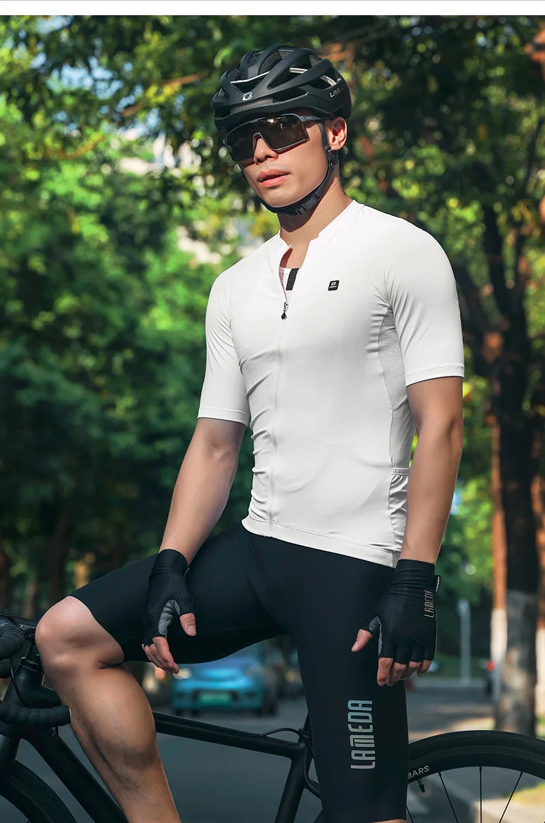 LAMEDA Men's Cycling Jersey Moisture Wicking Short Sleeve Full Zipper Bike Road Biking Shirts for Men MTB Jersey with 3 Pockets