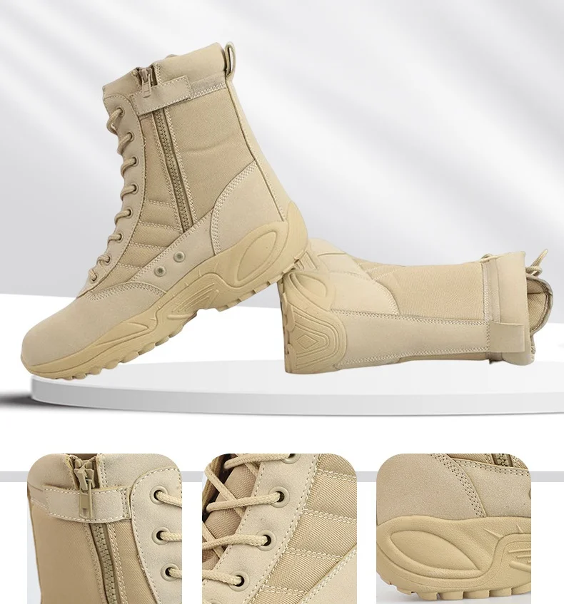Outdoor Hiking Climbing Shoes Men's Leather Desert Tactical Boots High Top Camouflage Field Training Work Combat Boots 46 Size