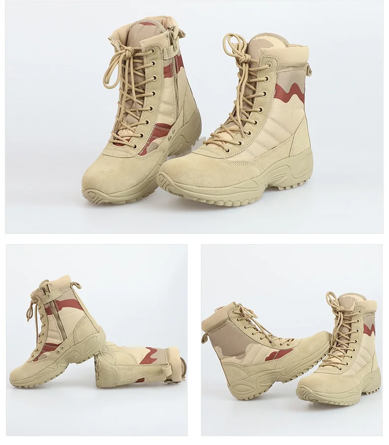 Outdoor Hiking Climbing Shoes Men's Leather Desert Tactical Boots High Top Camouflage Field Training Work Combat Boots 46 Size