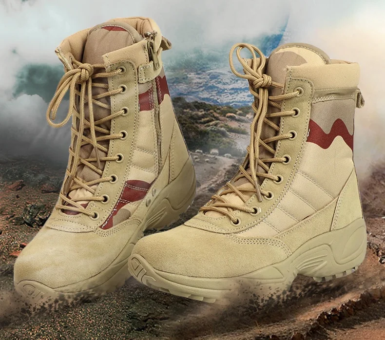 Outdoor Hiking Climbing Shoes Men's Leather Desert Tactical Boots High Top Camouflage Field Training Work Combat Boots 46 Size